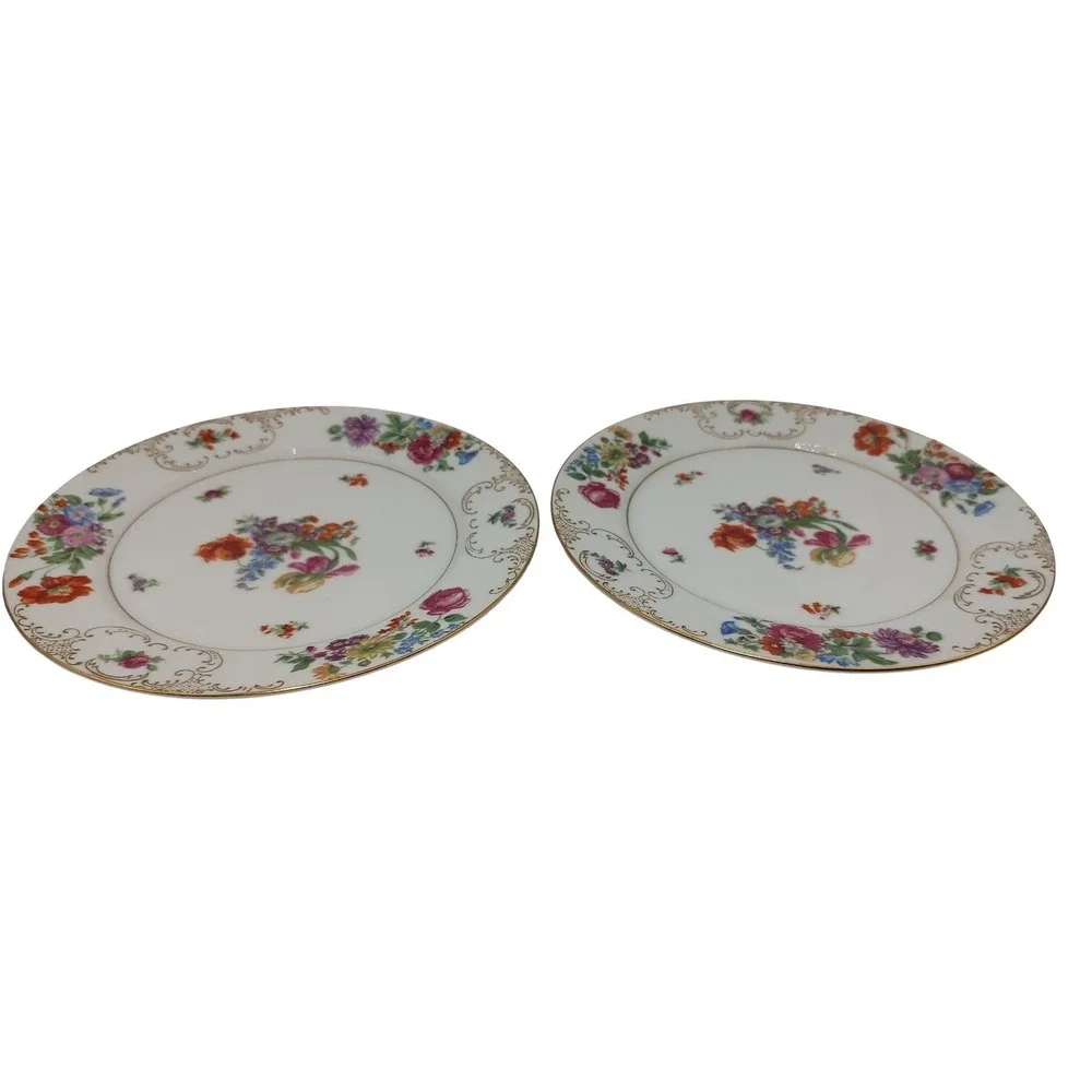 Vintage SGK China Salad Plate Floral Pattern‎ Gold Trim Scroll Set of Four